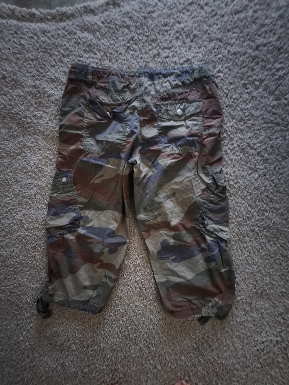 Vintage London Jean Camo Cargo Capri Pants Y2K Drawstring Cinch